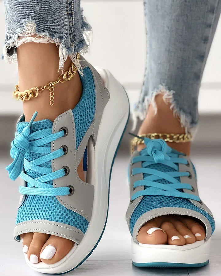 Women’s Lace-Up Sandals – Open Toe – Platform Sole – Breathable Cut-Out Design