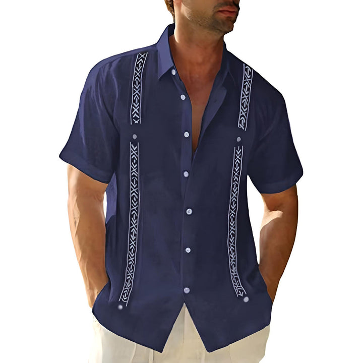 Men’s Button-Up Shirt – Relaxed Fit – Embroidered Front – Breathable Blend – Short Sleeve