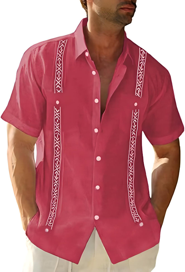 Men’s Button-Up Shirt – Relaxed Fit – Embroidered Front – Breathable Blend – Short Sleeve