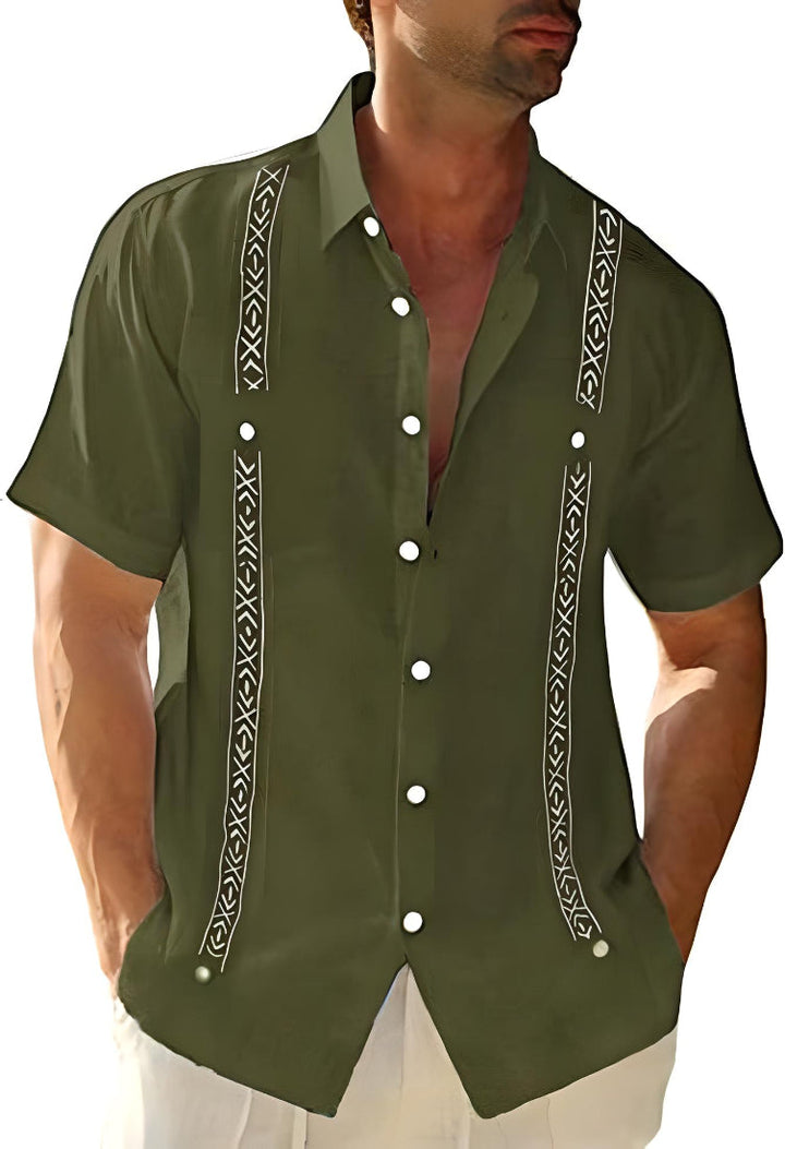 Men’s Button-Up Shirt – Relaxed Fit – Embroidered Front – Breathable Blend – Short Sleeve