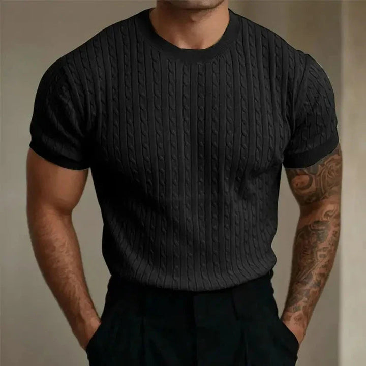 Men’s Knitted T-Shirt - Tailored Fit - Soft Knit - Ribbed Texture - Crew Neck - Short Sleeve