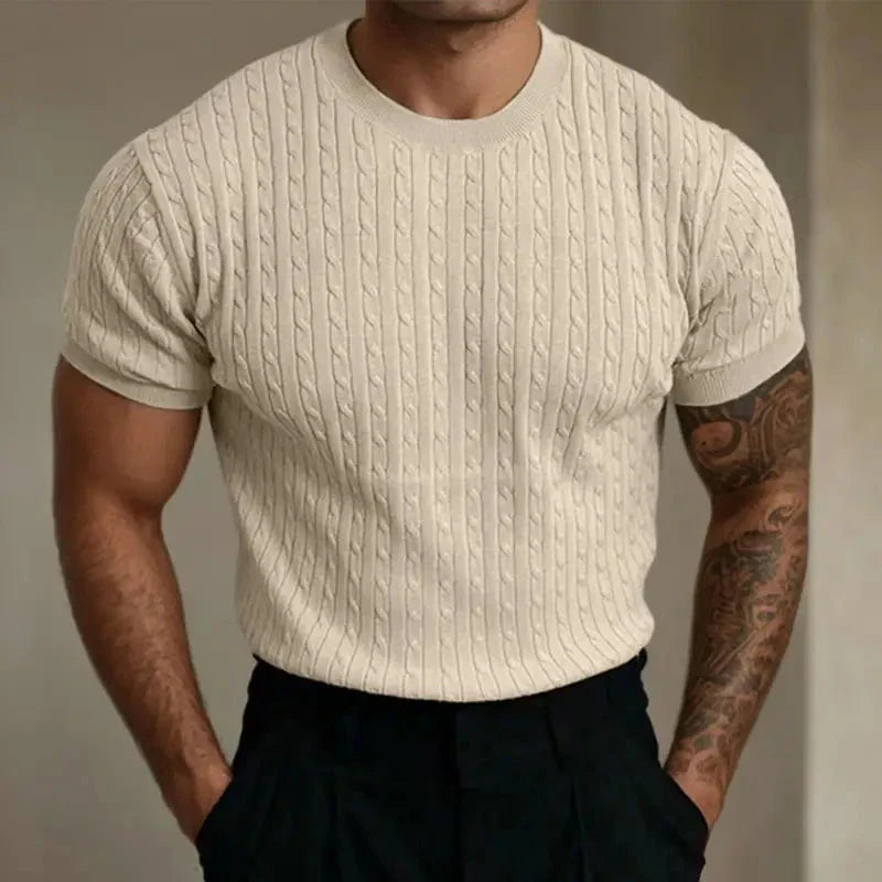 Men’s Knitted T-Shirt - Tailored Fit - Soft Knit - Ribbed Texture - Crew Neck - Short Sleeve