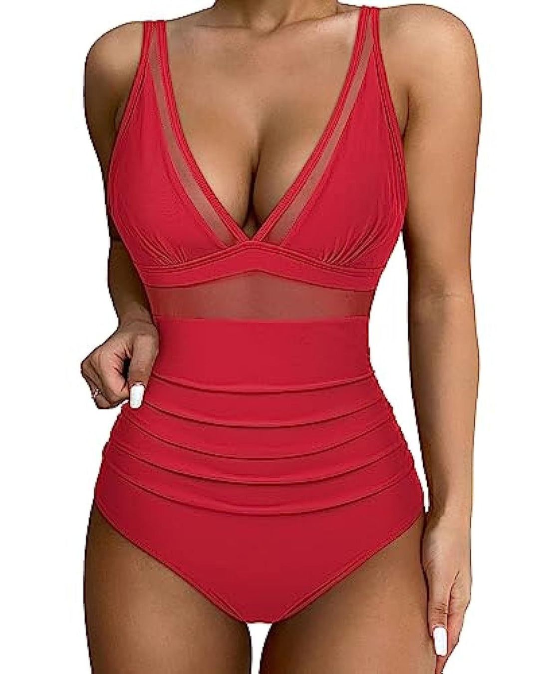 Women’s Swimsuit – Plunging Neckline – Mesh Detail – High-Cut Leg – Breathable Blend