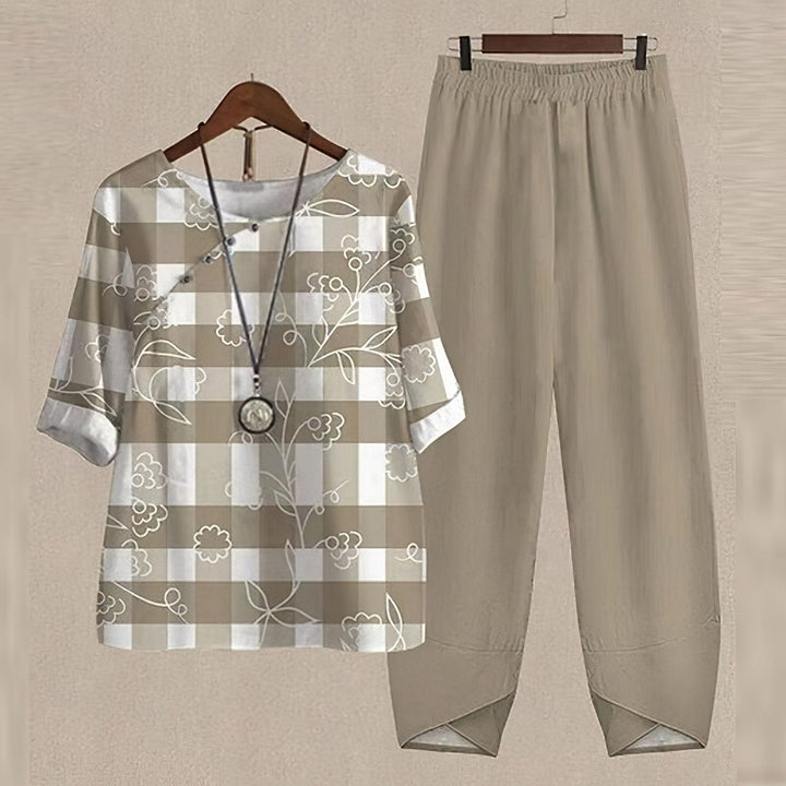 Women’s Two-Piece Set – Relaxed Fit – Breathable Blend – Short Sleeve Top & Wide-Leg Pants