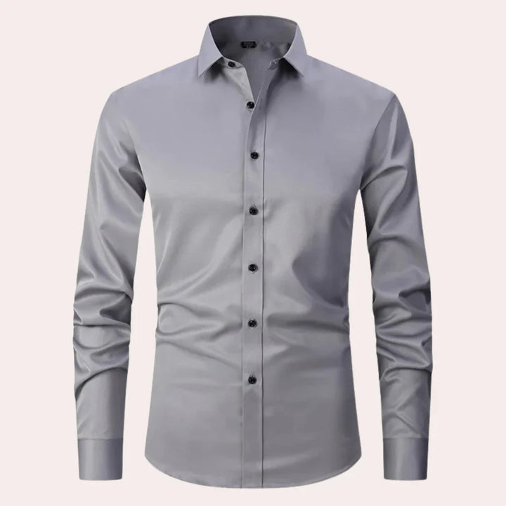 Men’s Slim Fit Shirt - Button-Up Front - Long Sleeve - Natural Fibers - Tailored Look