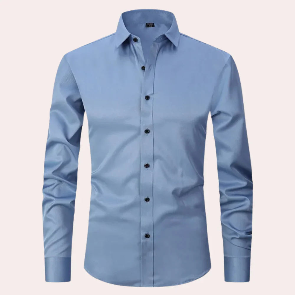 Men’s Slim Fit Shirt - Button-Up Front - Long Sleeve - Natural Fibers - Tailored Look