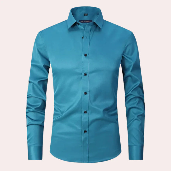 Men’s Slim Fit Shirt - Button-Up Front - Long Sleeve - Natural Fibers - Tailored Look