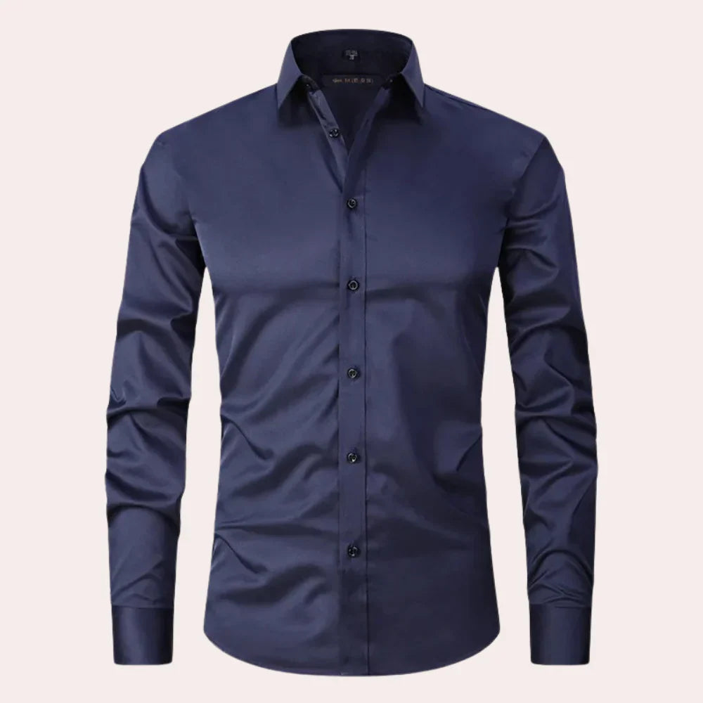 Men’s Slim Fit Shirt - Button-Up Front - Long Sleeve - Natural Fibers - Tailored Look