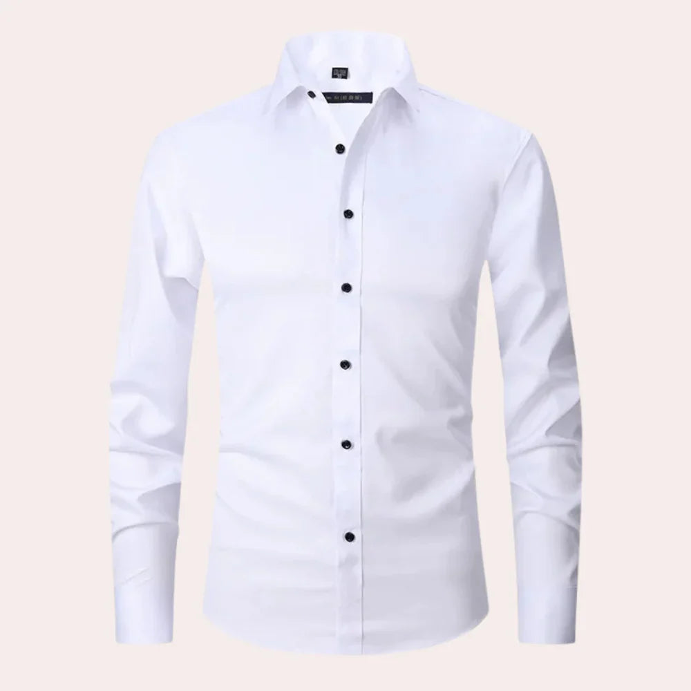 Men’s Slim Fit Shirt - Button-Up Front - Long Sleeve - Natural Fibers - Tailored Look