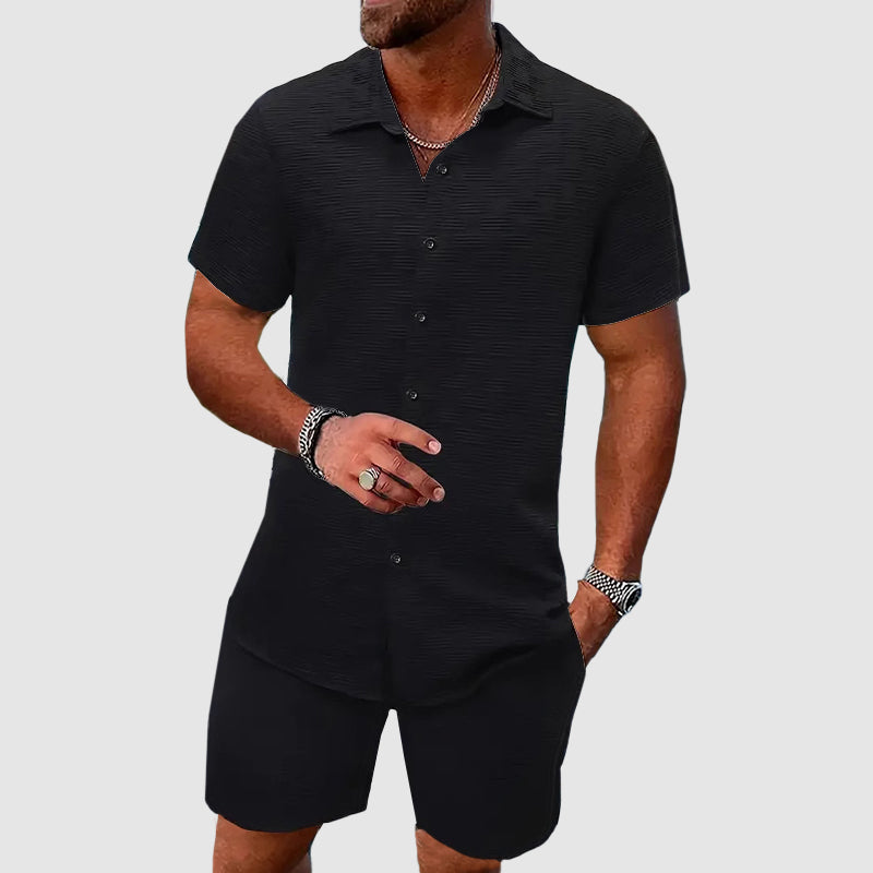 Men’s Shirt and Shorts Set – Relaxed Fit – Button-Down Top – Soft Breathable Fabric