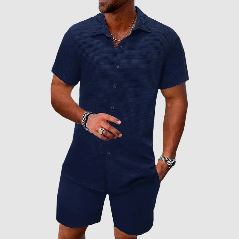 Men’s Shirt and Shorts Set – Relaxed Fit – Button-Down Top – Soft Breathable Fabric