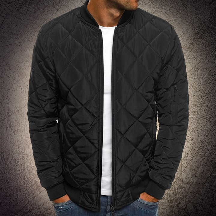 Men's Quilted Bomber Jacket – Ribbed Collar – Zip Front – Sleeve Pocket – Casual Fit