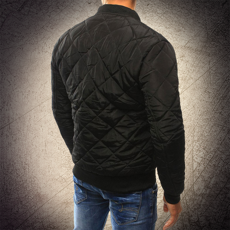 Men's Quilted Bomber Jacket – Ribbed Collar – Zip Front – Sleeve Pocket – Casual Fit