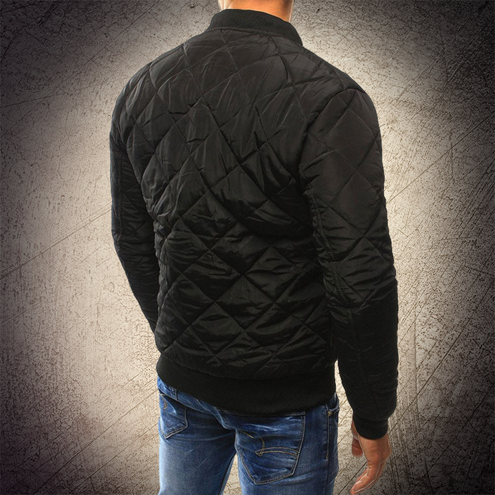 Men's Quilted Bomber Jacket – Ribbed Collar – Zip Front – Sleeve Pocket – Casual Fit