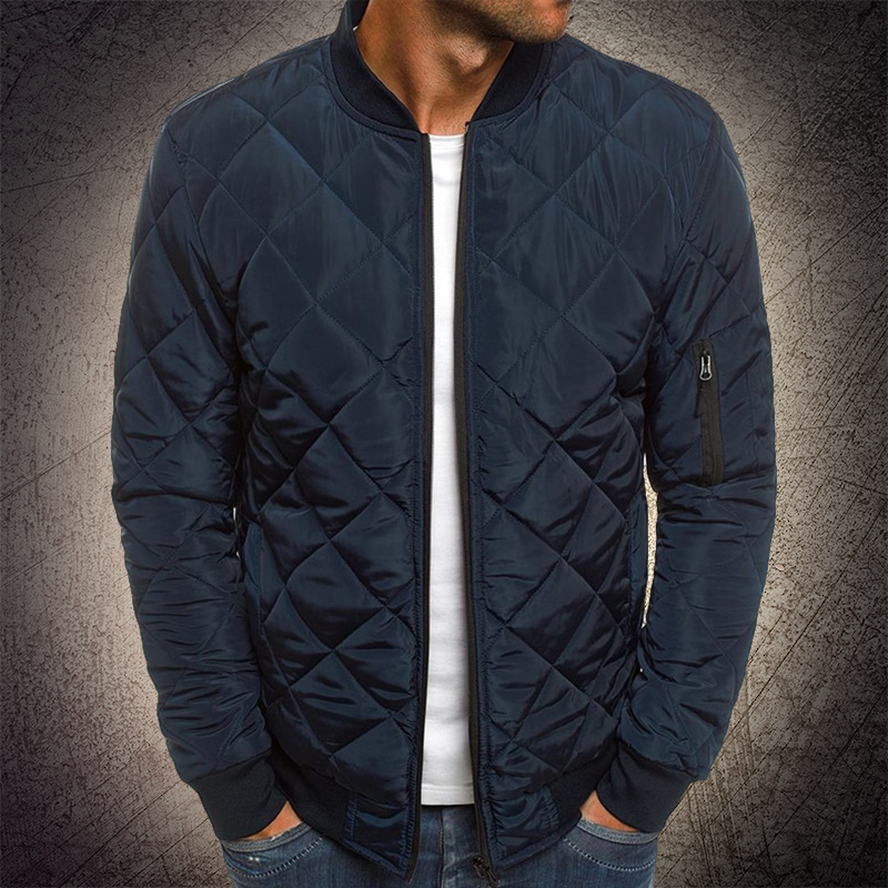 Men's Quilted Bomber Jacket – Ribbed Collar – Zip Front – Sleeve Pocket – Casual Fit