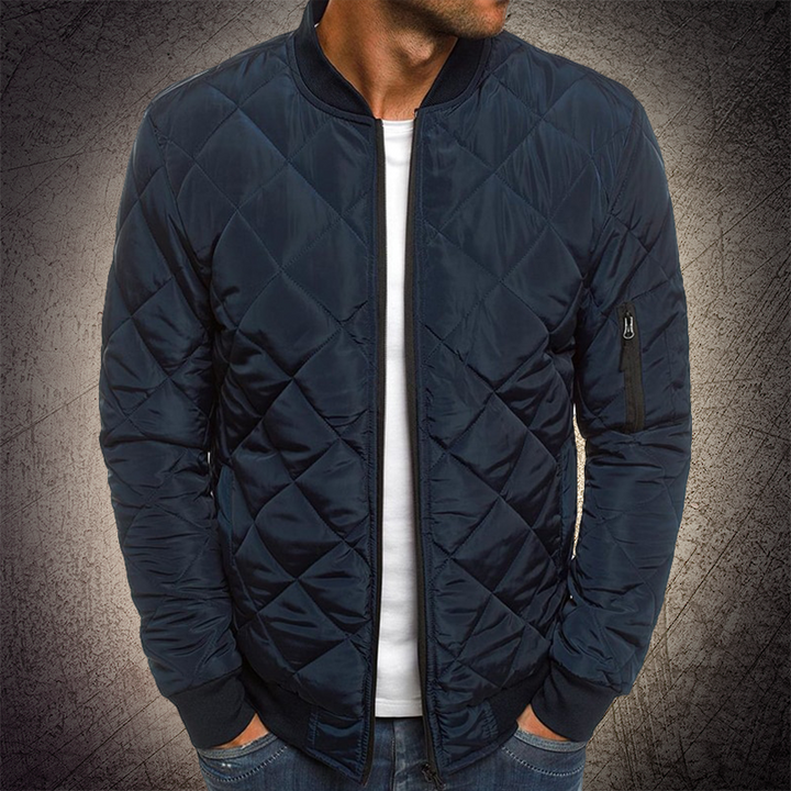 Men's Quilted Bomber Jacket – Ribbed Collar – Zip Front – Sleeve Pocket – Casual Fit