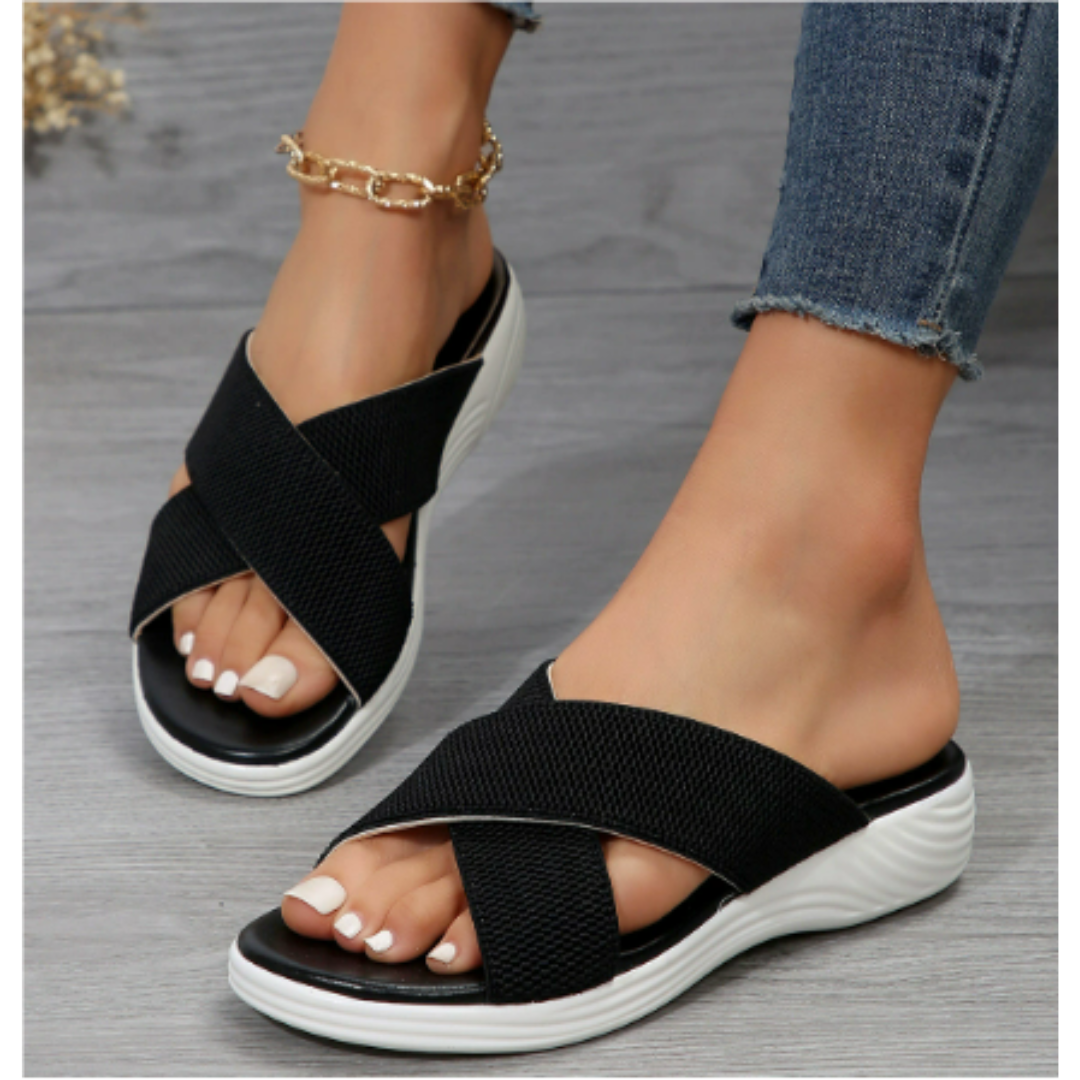 Women’s Sandals – Open Toe – Breathable Blend – Cushioned Sole – Elastic Straps – Casual Fit