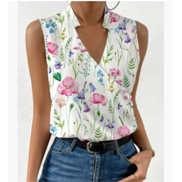 Women’s Sleeveless Top – V-Neck Wrap Style – Relaxed Fit – Soft Breathable Blend