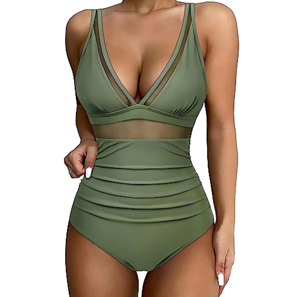 Women’s One-Piece Swimsuit – Sculpting Fit – Mesh Panel – High-Cut Leg – Supportive Straps
