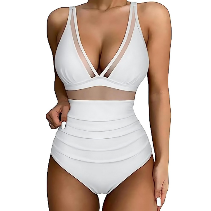Women’s One-Piece Swimsuit – Sculpting Fit – Mesh Panel – High-Cut Leg – Supportive Straps