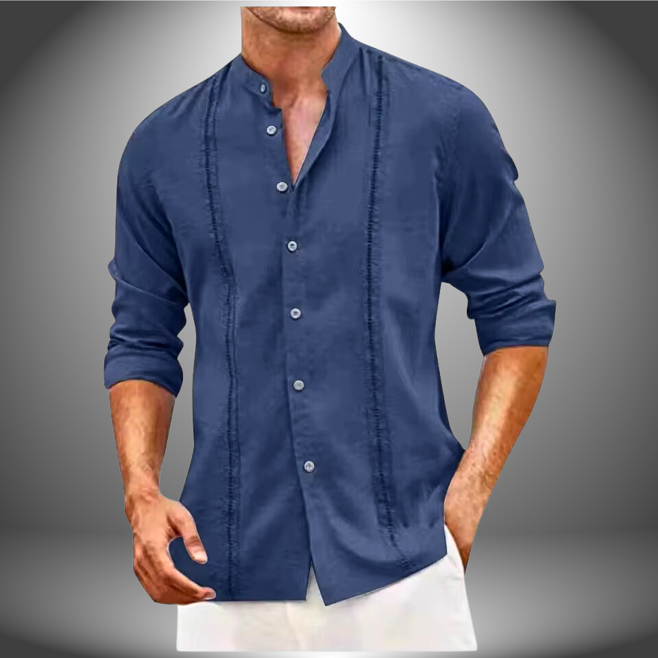 Men’s Slim Fit Shirt – Mandarin Collar – Breathable Blend – Button Front Casual Style