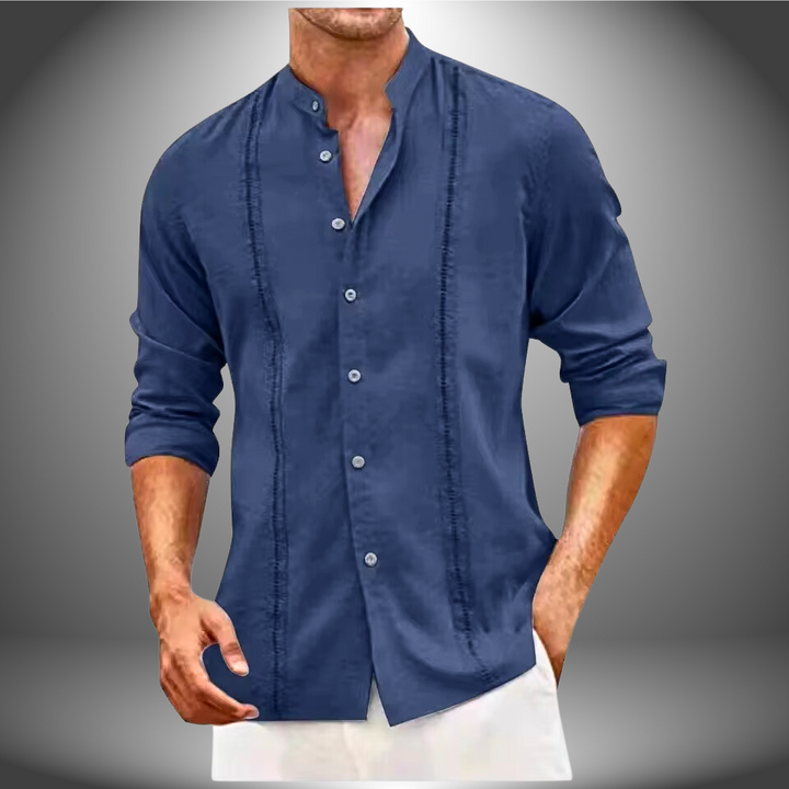 Men’s Slim Fit Shirt – Mandarin Collar – Breathable Blend – Button Front Casual Style