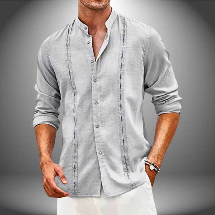 Men’s Slim Fit Shirt – Mandarin Collar – Breathable Blend – Button Front Casual Style