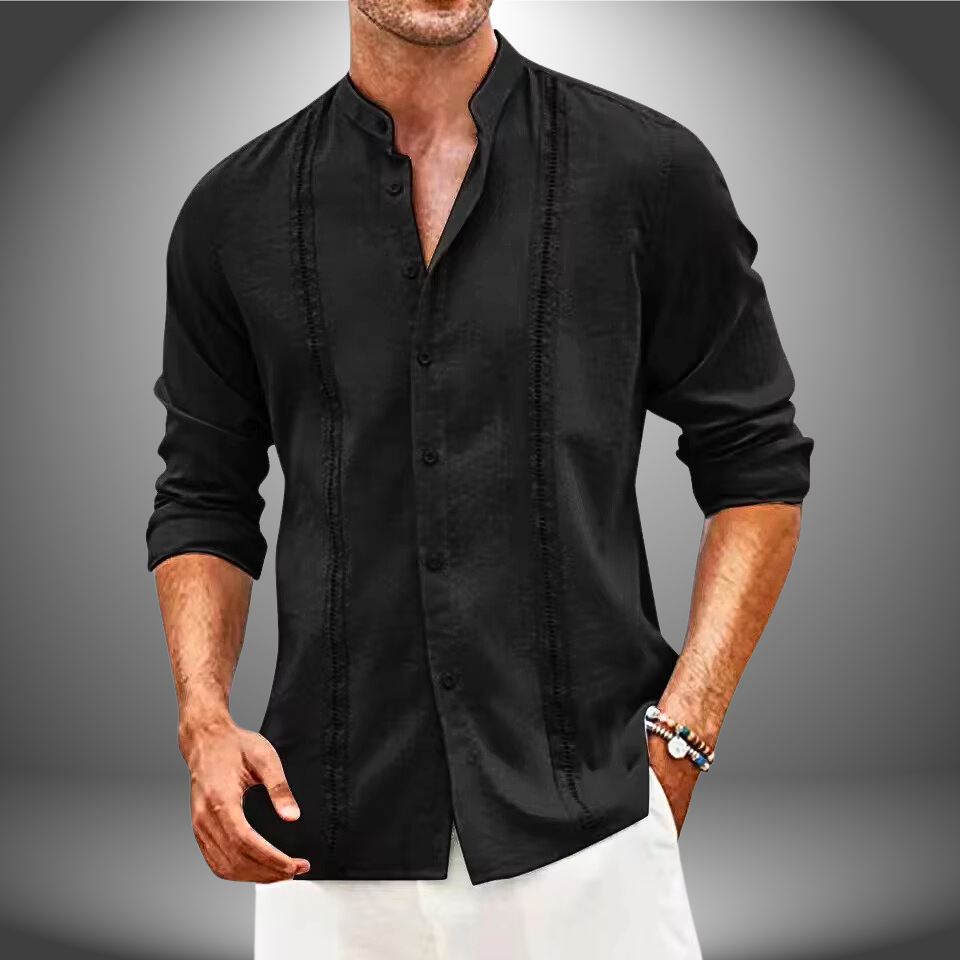 Men’s Slim Fit Shirt – Mandarin Collar – Breathable Blend – Button Front Casual Style