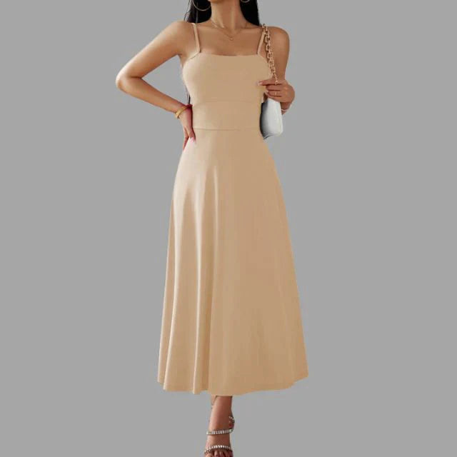 Women's Midi Dress - Sleeveless A-Line - Spaghetti Straps - Flowy Elegant Fit