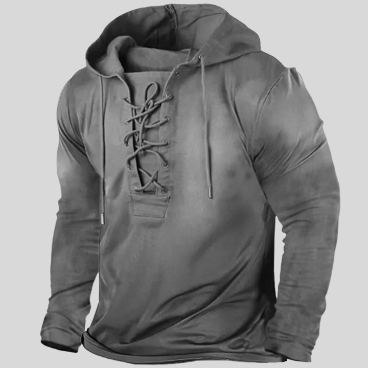 Men’s Long-Sleeve Shirt – Relaxed Fit – Lace-Up Neck – Rugged Fabric – Button Pockets