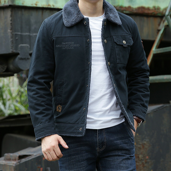 Men’s Jacket – Shearling Collar – Classic Fit – Button Closure