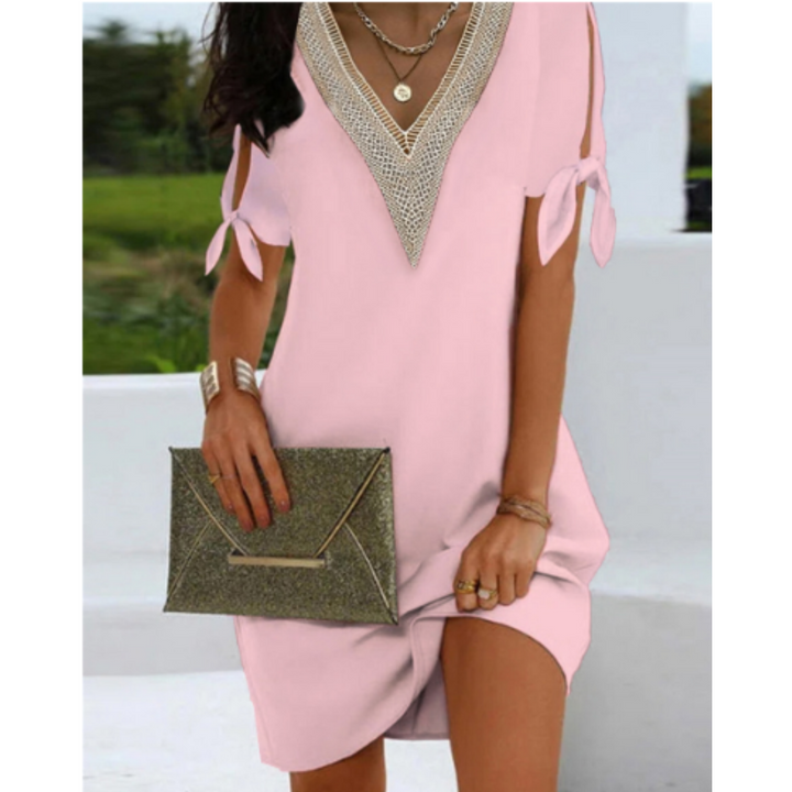 Women’s Tunic Dress – Relaxed Fit – V-Neck Detail – Soft Breathable Blend