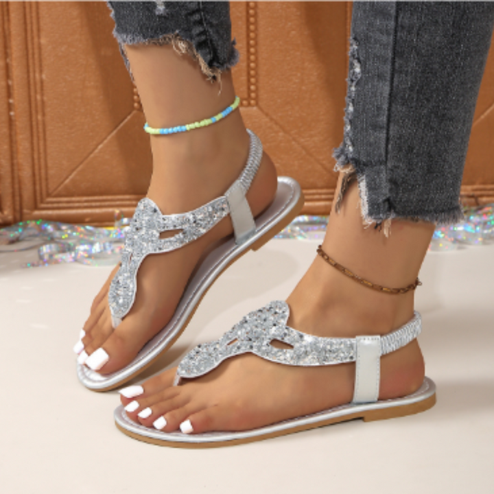 Women’s Toe-Post Sandals – Crystal Embellished Straps – Slim Fit – Casual Comfort