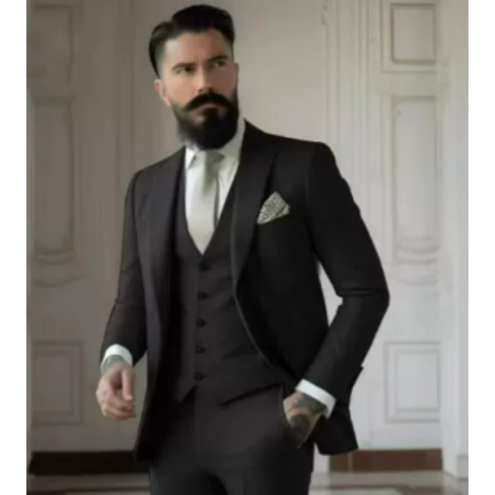 Men’s 3-Piece Suit – Slim Fit – Wool Blend – Notch Lapel – Single-Breasted – Formal Wear