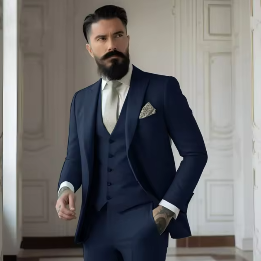 Men’s 3-Piece Suit – Slim Fit – Wool Blend – Notch Lapel – Single-Breasted – Formal Wear