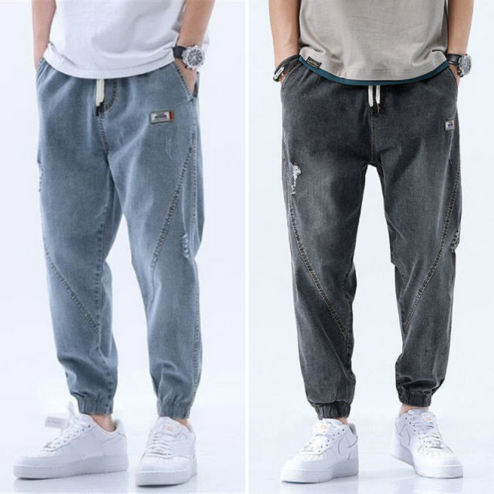 Men’s Jogger Jeans – Relaxed Fit – Elastic Waistband – Drawstring – Tapered Casual Pants