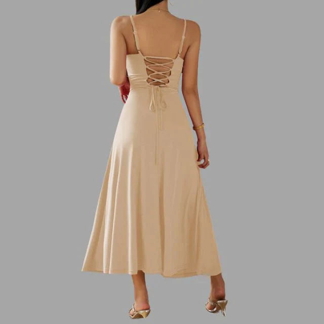 Women's Midi Dress - Sleeveless A-Line - Spaghetti Straps - Flowy Elegant Fit