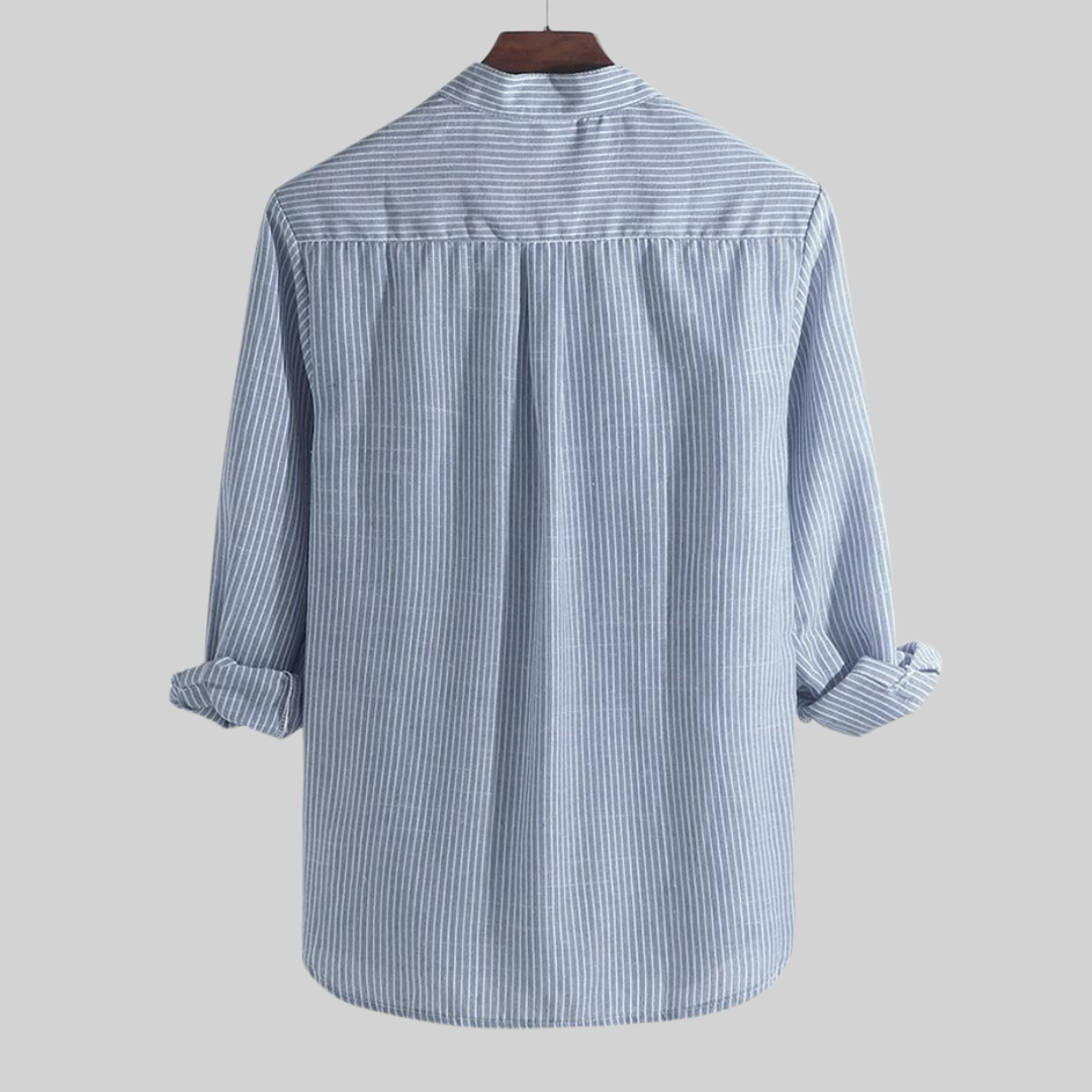 Men’s Shirt – Relaxed Fit – Breathable Blend – Half Button – Striped – Long Sleeve
