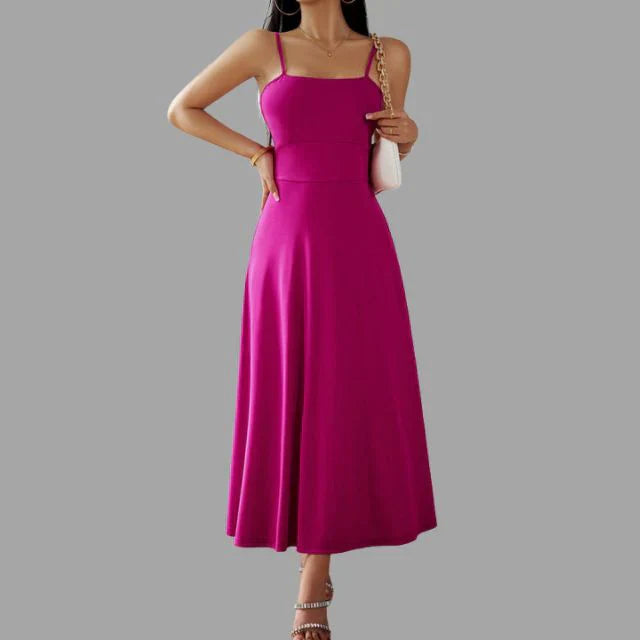 Women's Midi Dress - Sleeveless A-Line - Spaghetti Straps - Flowy Elegant Fit