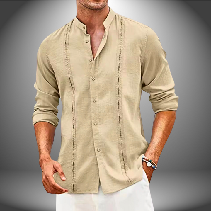 Men’s Slim Fit Shirt – Mandarin Collar – Breathable Blend – Button Front Casual Style