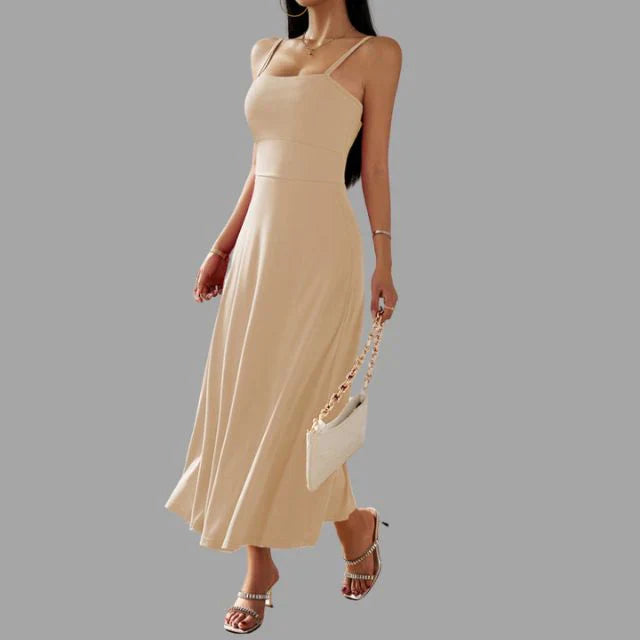 Women's Midi Dress - Sleeveless A-Line - Spaghetti Straps - Flowy Elegant Fit