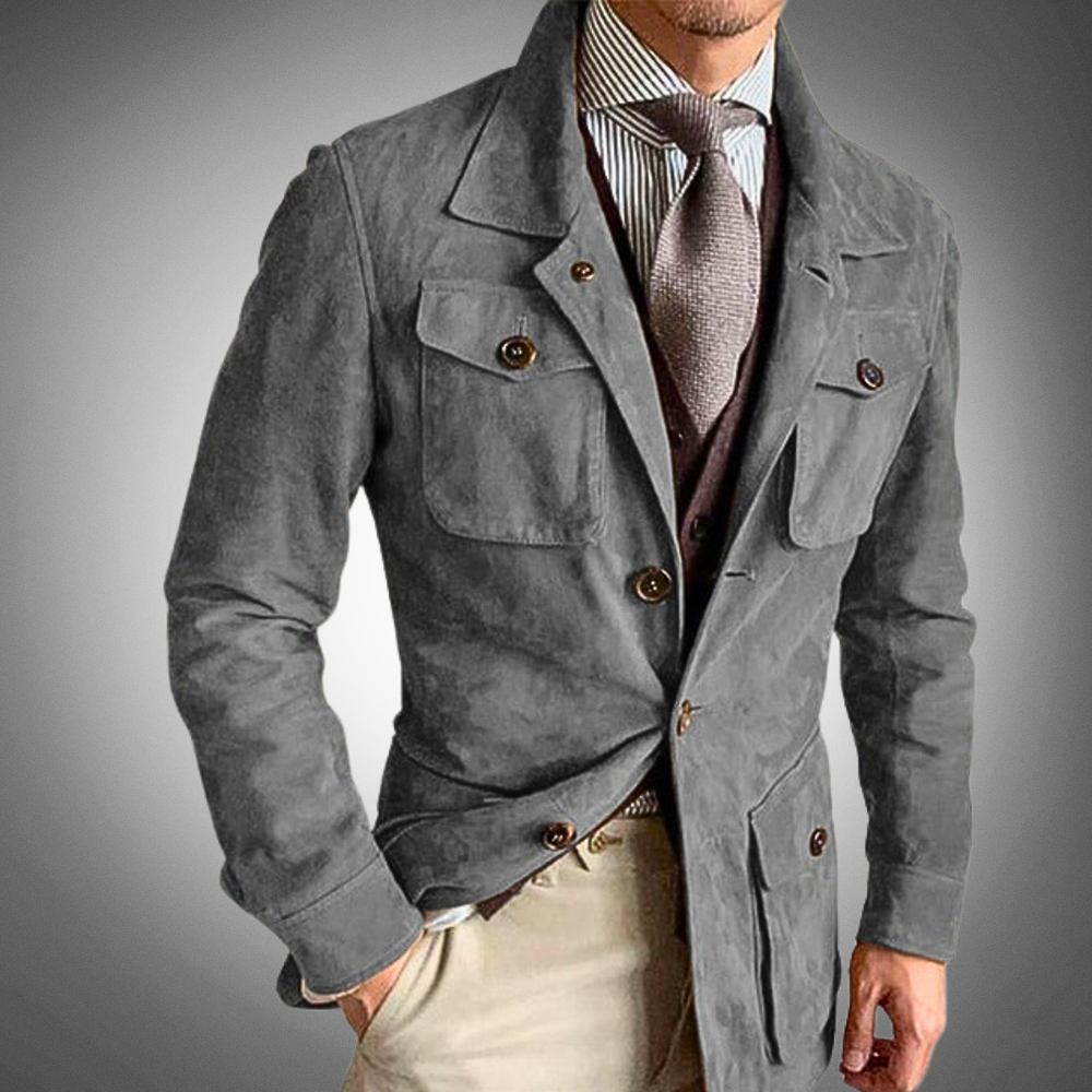 Men’s Tailored Jacket - Suede - Slim Fit - Button Closure