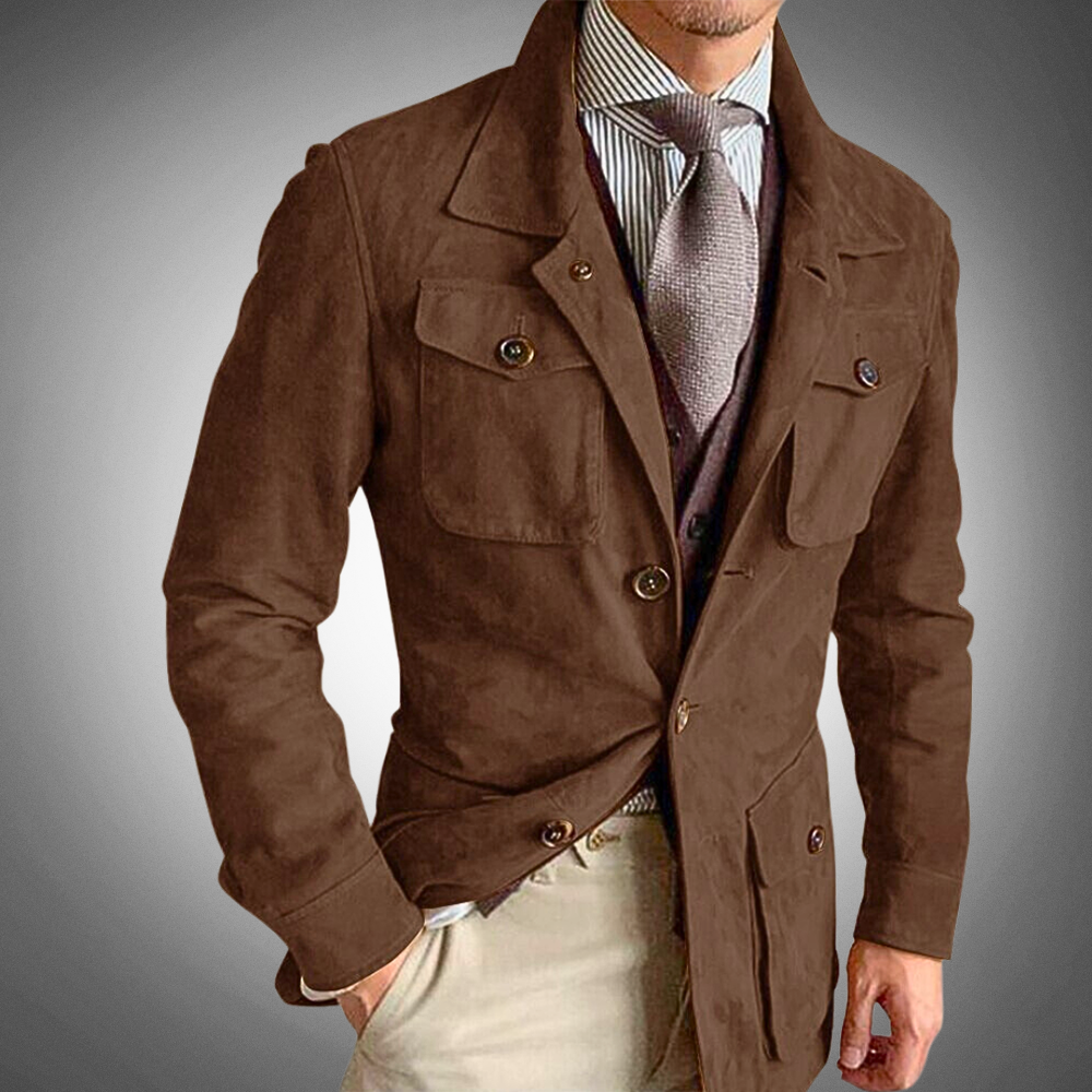 Men’s Tailored Jacket - Suede - Slim Fit - Button Closure