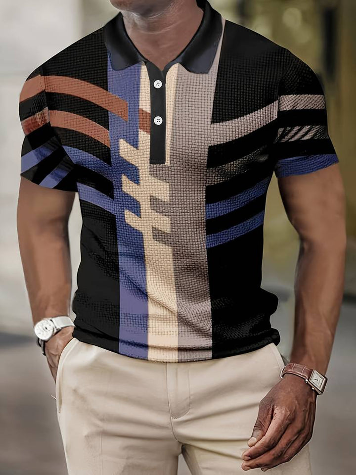 Men’s Polo Shirt - Textured Fabric - Geometric Abstract Pattern - Short Sleeve