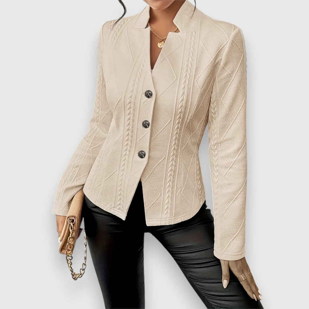 Women’s Tailored Jacket – Structured Fit – Soft Knit – Button Front – Hip Length