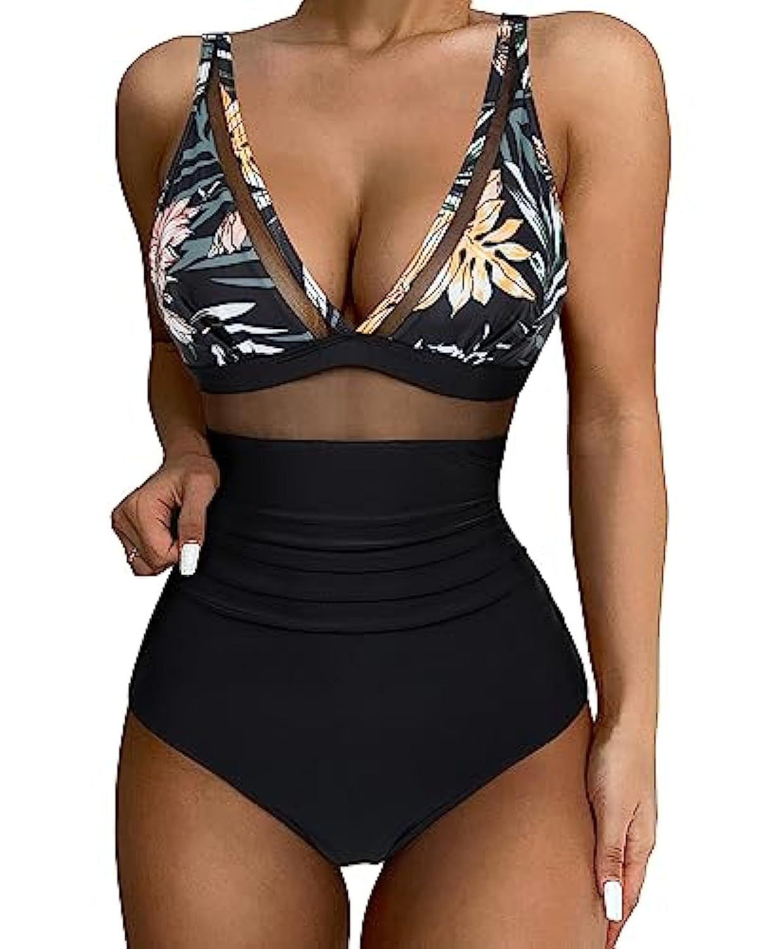 Women’s Swimsuit – Plunging Neckline – Mesh Detail – High-Cut Leg – Breathable Blend