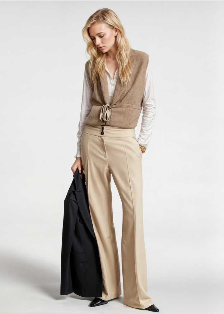 Women’s Vest – Cashmere – Relaxed Fit – Deep V-Neck – Tie Front – Waist Length