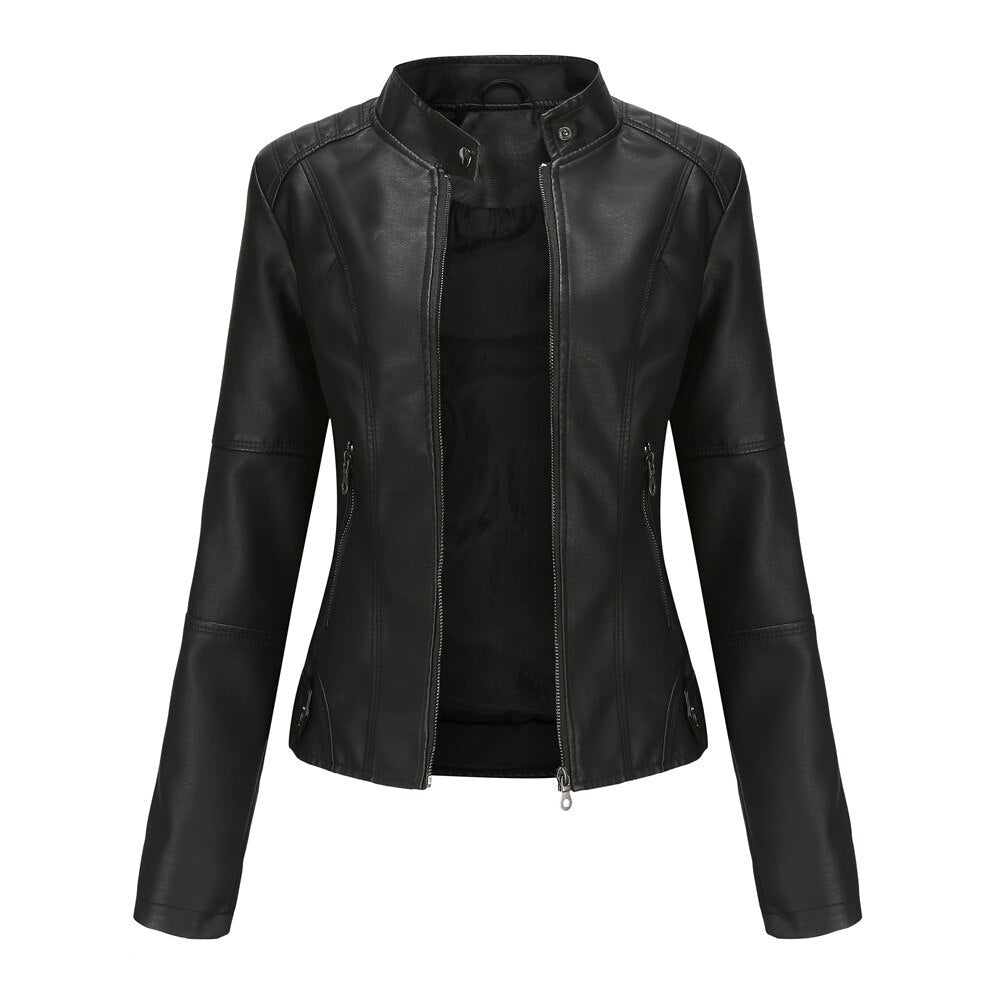 Women’s Jacket – Slim Fit – Mandarin Collar – Zipper Front – Hip Length – Sleek Design