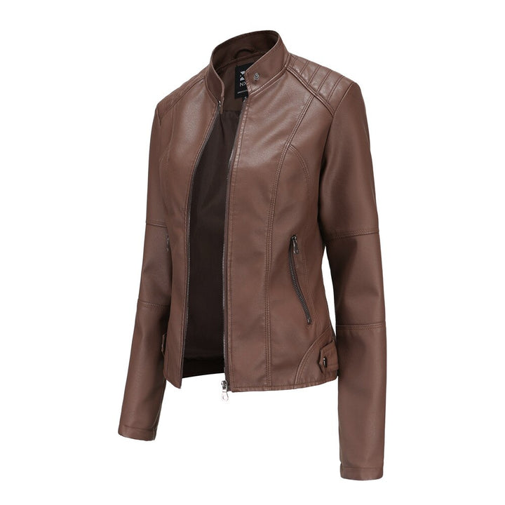 Women’s Jacket – Slim Fit – Mandarin Collar – Zipper Front – Hip Length – Sleek Design