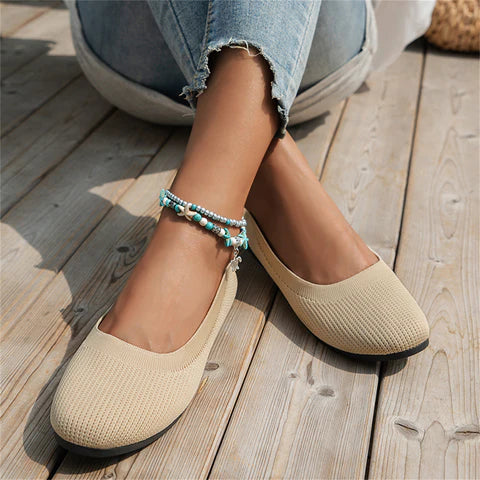 Women’s Ballet Flats - Breathable Knit Upper - Flexible Rubber Sole - Slip-On Comfort